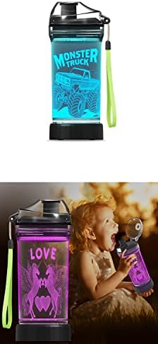 Lightzz Kids Water Bottle with 3D Growing Unicorn LED LUZ, 3D Growing Monster Truck Cup - Tritan BPA grátis - Creative Ideal Travel