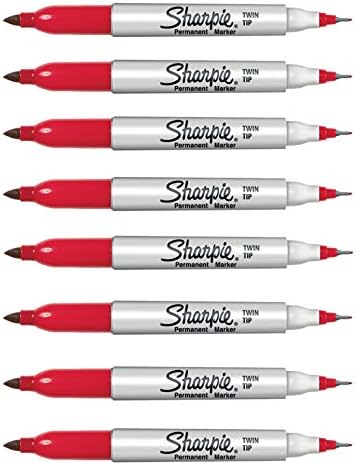 Sharpie 32202 Twin Tip marcador permanente, ponta fina e ultra fina, cor vermelha, tinta de secagem rápida, resistência à água