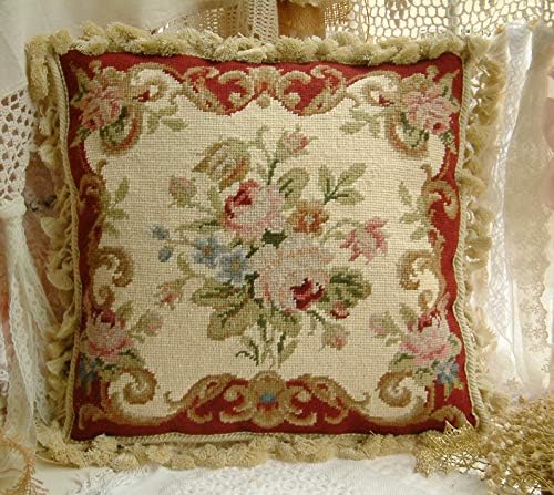 GoldenAppleart 16 Bugandy Color Country French Vintage Aubusson Design Pillow