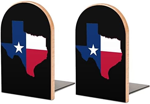 Mapa da bandeira do Texas Printed Book End Wood Books 1 Par para prateleiras de livro pesado 5 x 3 polegadas