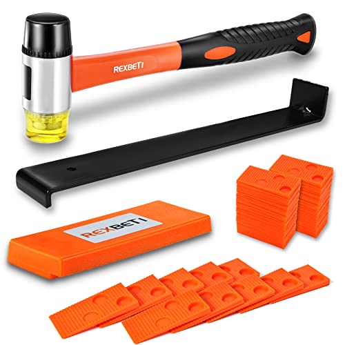 Rexbeti Kit de instalação de piso de madeira laminado de 43 peças com 40 espaçadores, bloco de batendo, barra de tração pesada