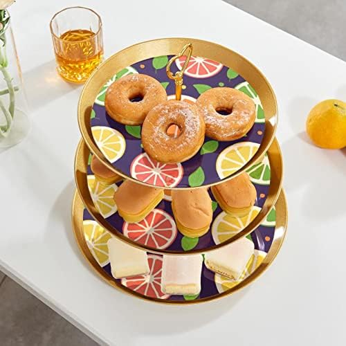 3 Placa de fruta de cupcake de 3 camadas de sobremesa Plástico para servir suporte de exibição para casamento de aniversário Decorações de chá de chá de chá de bebê redondo, limão floral