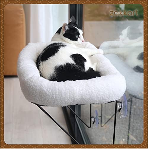 Polida de janela de gato de Zakkart - metal suportado de baixo - vem com uma cama de estimação espaçosa e quente - rede de janela de gato para gatos grandes e gatinhos - para banhos de sol, cochilar e ter vista para