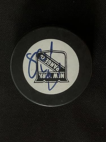 Petr Prucha certificado autêntico assinado hóquei autografado Puck Rangers JSA Cert - Pucks NHL autografados