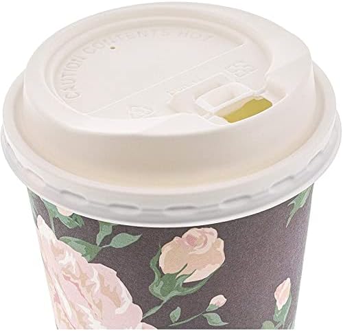 48 copos de café de papel floral descartável de 48 pacote com tampas 16 onças, para ir a xícaras de café para suprimentos