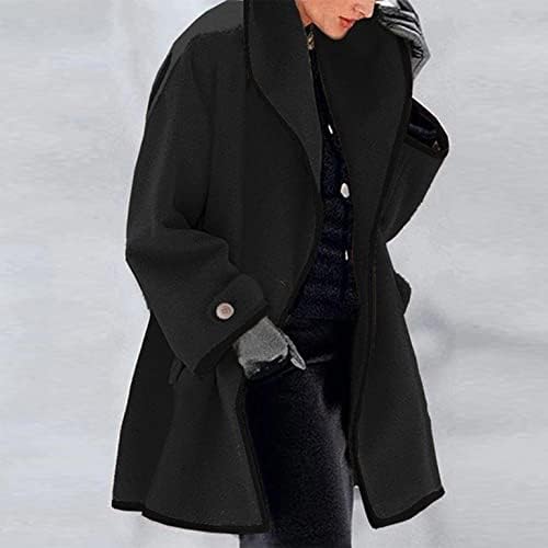 Jaquetas de casaco de ervilha feminina, CLD Women's Winter Double Double Artificial Wool Blend Long Coat Capel