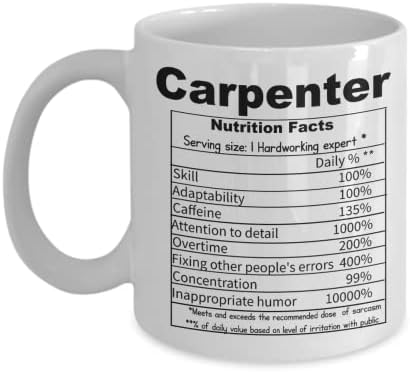FATOS NUTRICIONAIS CARPENTERS MUG, CUPLA DE CARPENTER FONITY, Presentes de madeira, presente de carpinteiro para homens e