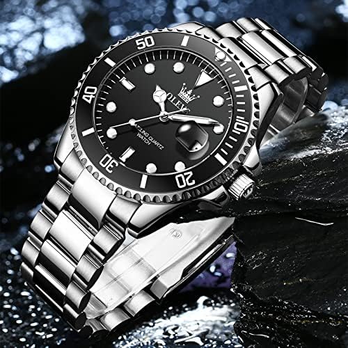 Relógios masculinos de Olevs, vestido masculino de aço inoxidável Big Face Relógio com data, negócios casuais luminosos relógios de pulso à prova d'água para homens
