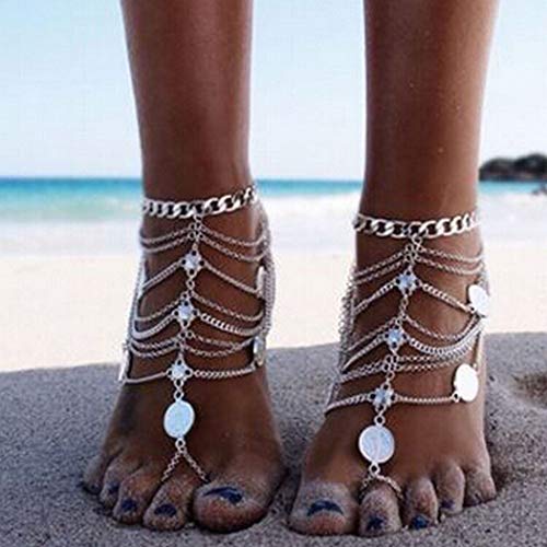 Jozape Boho tornozeleiras camadas de moeda punk tassel tornozelo bracelets de praia Acessório de jóias de tornozels Ajecionado para mulheres e meninas