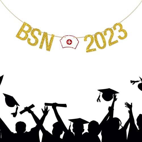 DeLoklte Gold Glitter 2023 BSN Banner, Parabéns Sinal de Bunts de Graduação de Enfermagem, Festa de Graduação de