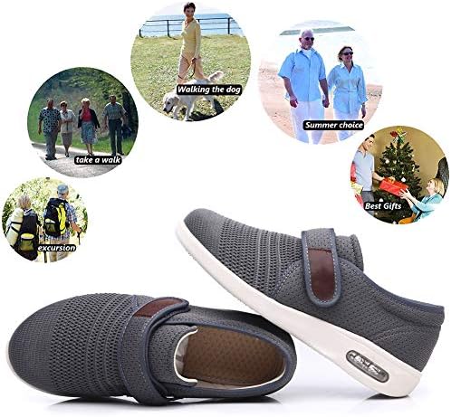 Sapatos diabéticos masculinos com fechos ajustáveis, sapatos de caminhada de largura de largura sem deslizamento leves para