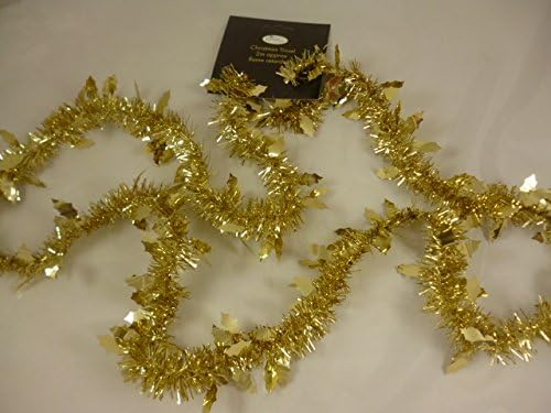 Tinsel de Natal de ouro de 2 metros com azevinho - decoração de árvore de Natal