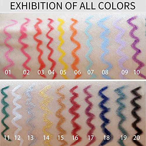 20 cores Conjunto de canetas de delineador, lápis de sombra para os olhos, delineador de delineador de pérolas Eyeliner