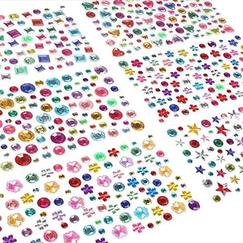 Adesivos de gem, 638pcs strass de bling auto adesivo para artesanato adesivos de jóias, formas variadas jóias adesivas
