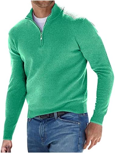 Kbndieu Men Fall Pullover de manga longa, suéter de lã da moda Stand Up Collar Solid malhas de malhas de malha sólida camisas