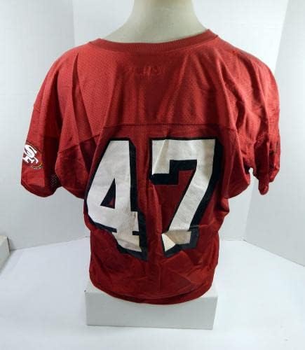 2002 San Francisco 49ers 47 Jogo usou camisa de prática vermelha xl 69 - Jerseys de jogo NFL não assinado usada