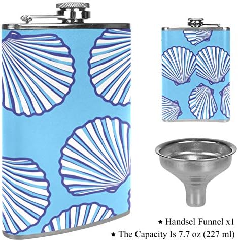 Balão de quadril para bebidas alcoólicas à prova de vazamentos de aço inoxidável com funil 7,7 oz de couro ótima ideia de presente Flask - Conch Conch Sea Snail Pattern