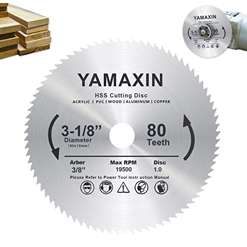 Yamaxina 3-1/8 polegadas Lâmina de serra de 80 mm HSS Lâmina de serra circular, 80TETEs Deteets Speed ​​Steel Cutt