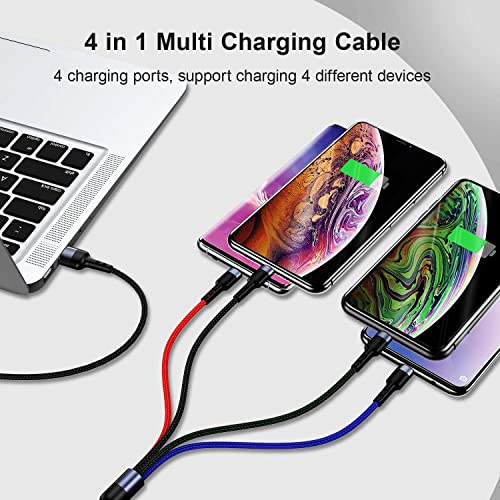 2 em 3 cabo de carregador de telefone múltiplo, [10ft] 4 em 1 cabo de carregamento carregador de nylon de cordão USB múltiplo