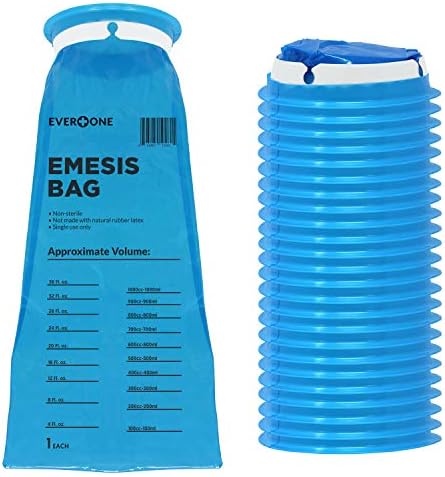 Everone Emesis descartável sacos de vômito azul, à prova de vazamentos, para viagens, Uber, táxi, doença de movimento, gravidez, crianças, 24 contagem