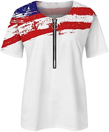 American Flag Tunic Tops Women PLUS TAMANHO T-SHIRT PATRIOTO 4 de julho Camisetas de tee soltas 1/4 zip para cima de