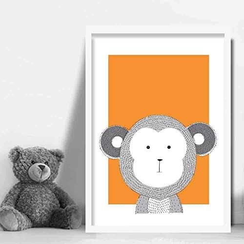 Artze Wall Art Monkey Sketch Style Bursery Poster, 30 cm de largura x 40 cm de altura, laranja