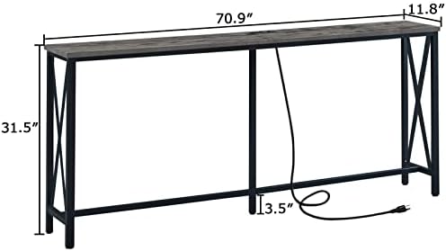 Superjare 70 polegadas Tabela de console com tomada, mesa de sofá extra longa com estação de carregamento, mesa de