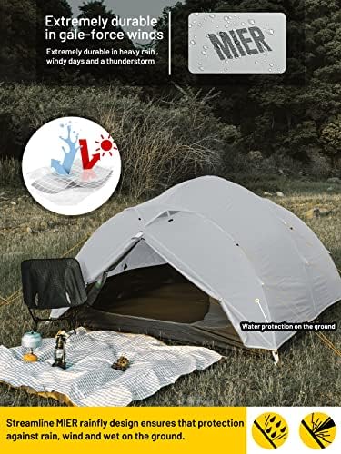 Mier Ultralight Waterperme Backpacking Barrated por 4 pessoas 4 temporada ou 3 pessoas 3 Temporada, tendas de acampamento leves, independentes com pegada e estrutura de alumínio, configuração de 2 portas e fácil