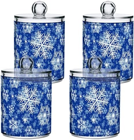 Alaza 2 Pack Qtip Dispensador Blue Snowflakes Banheiro de banheiro de inverno Banelas organizadoras para bolas de