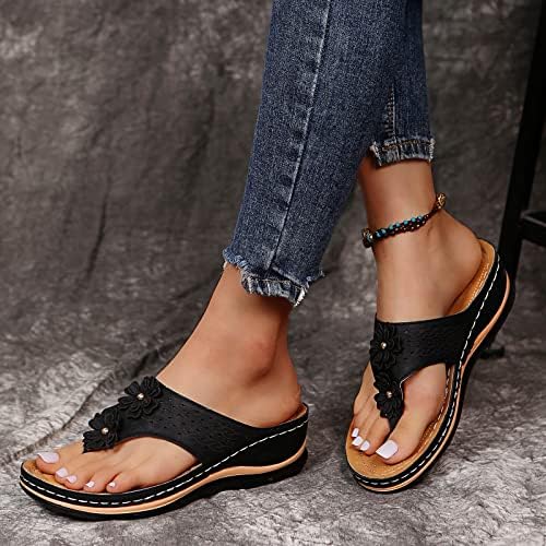 Sandálias para mulheres verão elegante, sandálias de cunha para mulheres com sandálias ortopóticas confortáveis ​​de verão com sapatos de suporte de arco