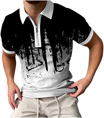 Zíper de mangas curtas e camiseta de verão masculino masculino de lapela de lapela de lapela de lapela para masculino masculino de colarinho de colarinho