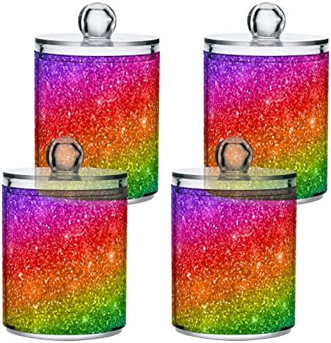INNEWGOGO Rainbow Glitter 2 Pack Cotton Swab Ball Dispensador Organizador Recipiente de bola de algodão de plástico com tampas