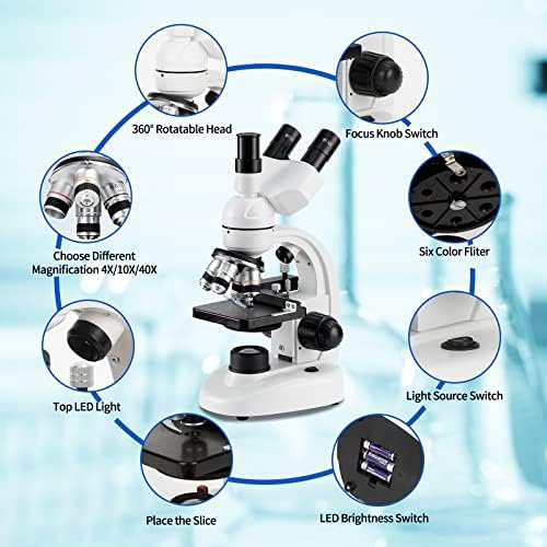 Microscópio trinocular, ampliação 40x-5000X, microscópio de laboratório de composto trinocular de grau de pesquisa, óptica