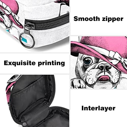 Cachorro fofo use saco de maquiagem de chapéu rosa, bolsa de cosméticos, bolsa de higiene pessoal portátil para mulheres e meninas