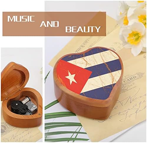 Bandeira Nudquio Cuba em papel amassado Caixa musical vintage em forma de coração de papel de madeira