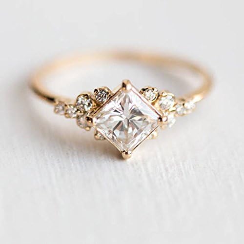 Pikul GiftShop Princesa deslumbrante Corte Safira branca 18K Jóias de casamento de ouro rosa anel de ouro SZ 6-10