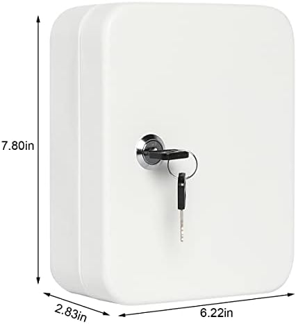 Caixa de tecla Lovndi, caixa de trava de chave de segurança com 20 ganchos de chave, travando o suporte da parede do gabinete, 7,8 x 6,3 x 2,9 polegadas, branco