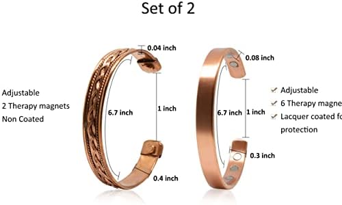 Conjunto de 3 pulseiras de cobre para mulheres | Ímãs poderosos - alívio eficaz e natural para dores nas articulações