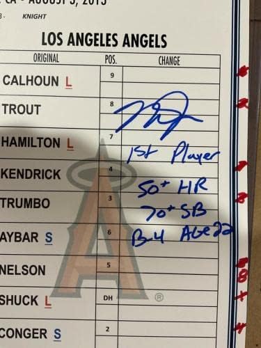 Mike Trout assinado jogo inscrito usada 2013 line up landmark game holograma - bolas de beisebol autografadas