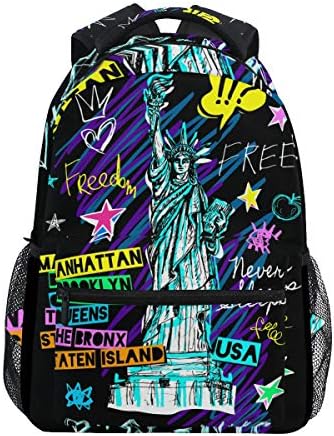 Alaza Nova York estátua de Liberty Doodles elegante grande mochila para o laptop iPad Tablet School Bag com vários bolsos