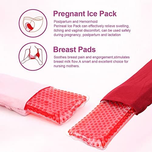 Pacotes frios perineares de Newgo para pós -parto reutilizável, 2 pacotes de gelo perineal Pacotes de gel com 4 mangas laváveis ​​para alívio da dor para mulheres após a gravidez e desconforto vaginal