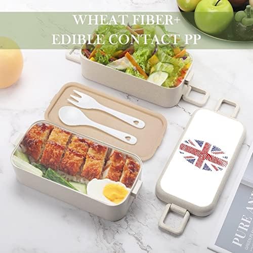 Britrain Flag Finger Double Double empilhável Bento Lunch Box Recipiente de almoço reutilizável com utensílio para jantar escolar de piquenique de trabalho