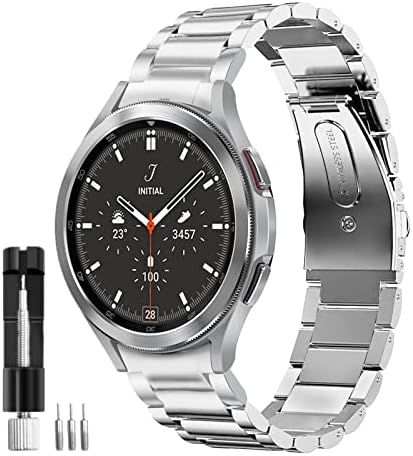 Kartice [preto+prata] Sem bandas de gap compatíveis com 2021 Samsung Galaxy Watch 4 Classic 46mm Bands Bandas de aço inoxidável sólido
