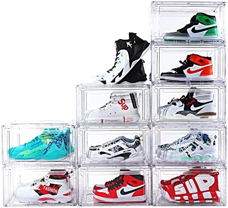 Saistory 6 caixas de sapatos de embalagem empilhável, caixas de armazenamento de calçados grandes, caixas de calçados de acrílico