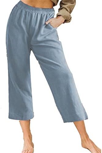 Maiyifu-gj linho feminino capris ioga calça de cintura alta perna larga calça confortável barriga controle pajama calça de moletom