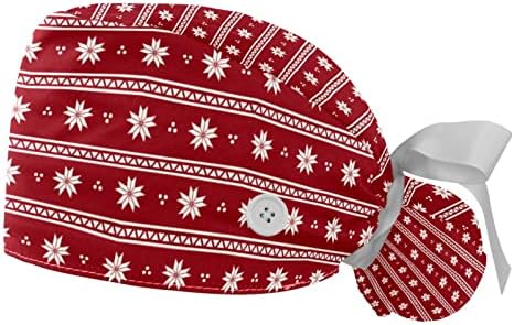 2 pacotes Baice de trabalho ajustável com botões, flores brancas de Natal em chapéu de trabalho vermelho Faixa de moletom para mulheres e homens, um tamanho
