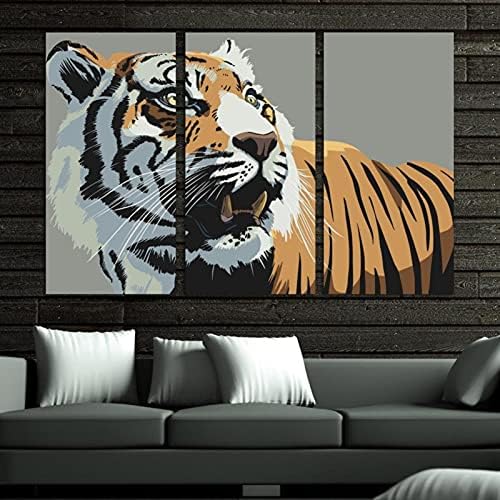 Arte da parede para sala de estar, pintura a óleo na tela grande enquadrado de dentes de pegador de tigres de dentes selvagens para decoração de quarto de casa 24 x48
