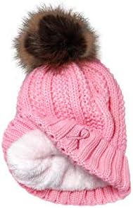 Conjunto de inverno feminino, gorro de malha com pompo e luvas, consciência do câncer de mama rosa de fita