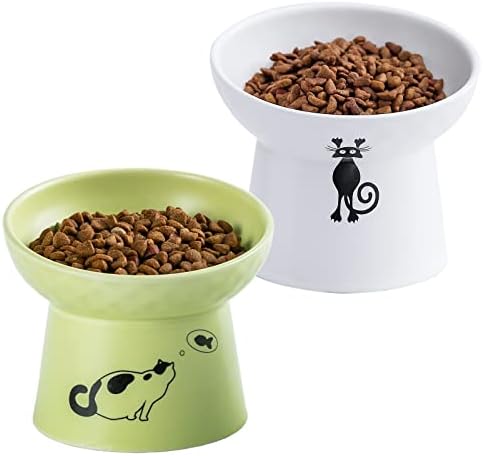 Tigelas de gato levantadas em cerâmica, conjunto de tigelas de gato e tigelas de água inclinada, prato de alimentador