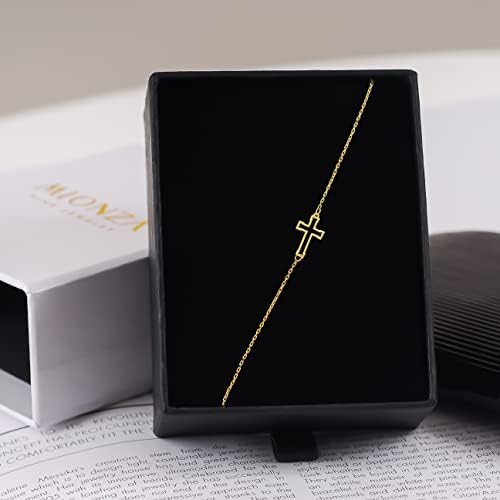 Mionza Jóias 14K Soldol Solid Gold Cross Bracelet para mulheres, meninas adolescentes, bebê | Pulseira cruzada ajustável de ouro real